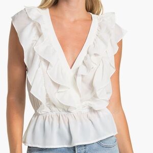 Wayf Ruffle Neck Peplum Top Size Small